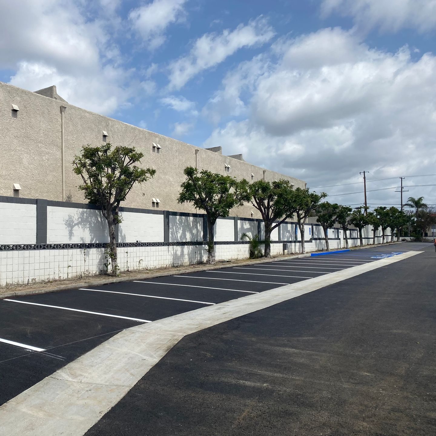 New parking lot block wall with pilasters