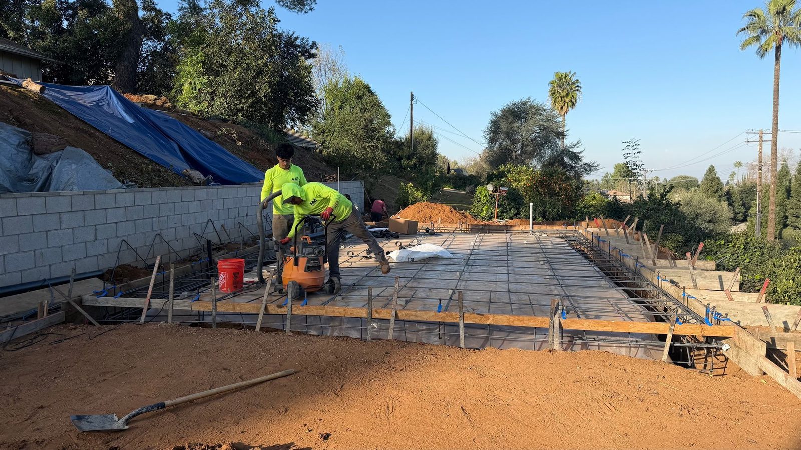 Forming and setting rebar for a residential slab